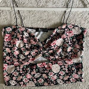Street Wear cropped cutout spaghetti strap floral top, size Medium.